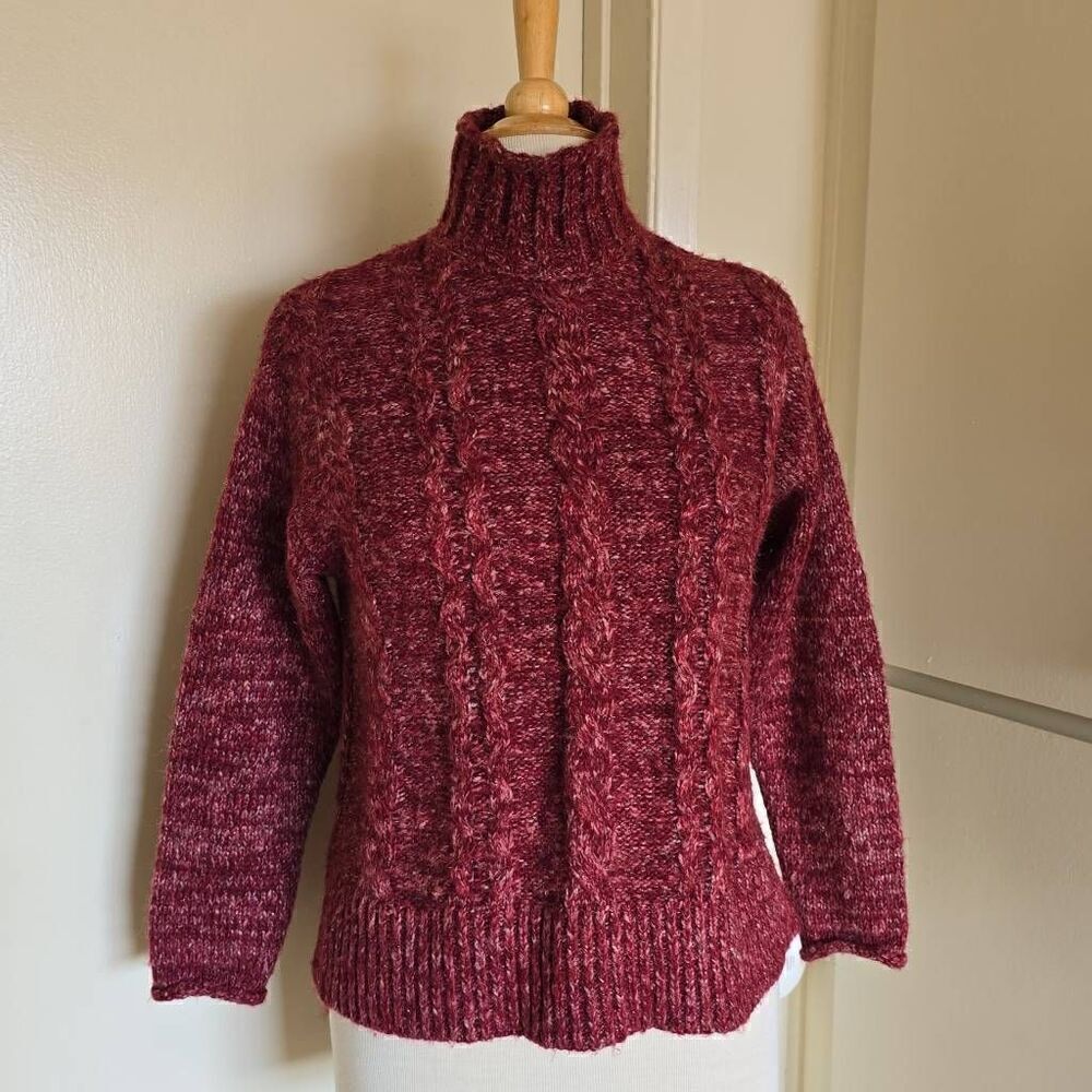 Forever 21 Multi Berry Turtleneck Cable knit sweater with ultrasuede elbow patch